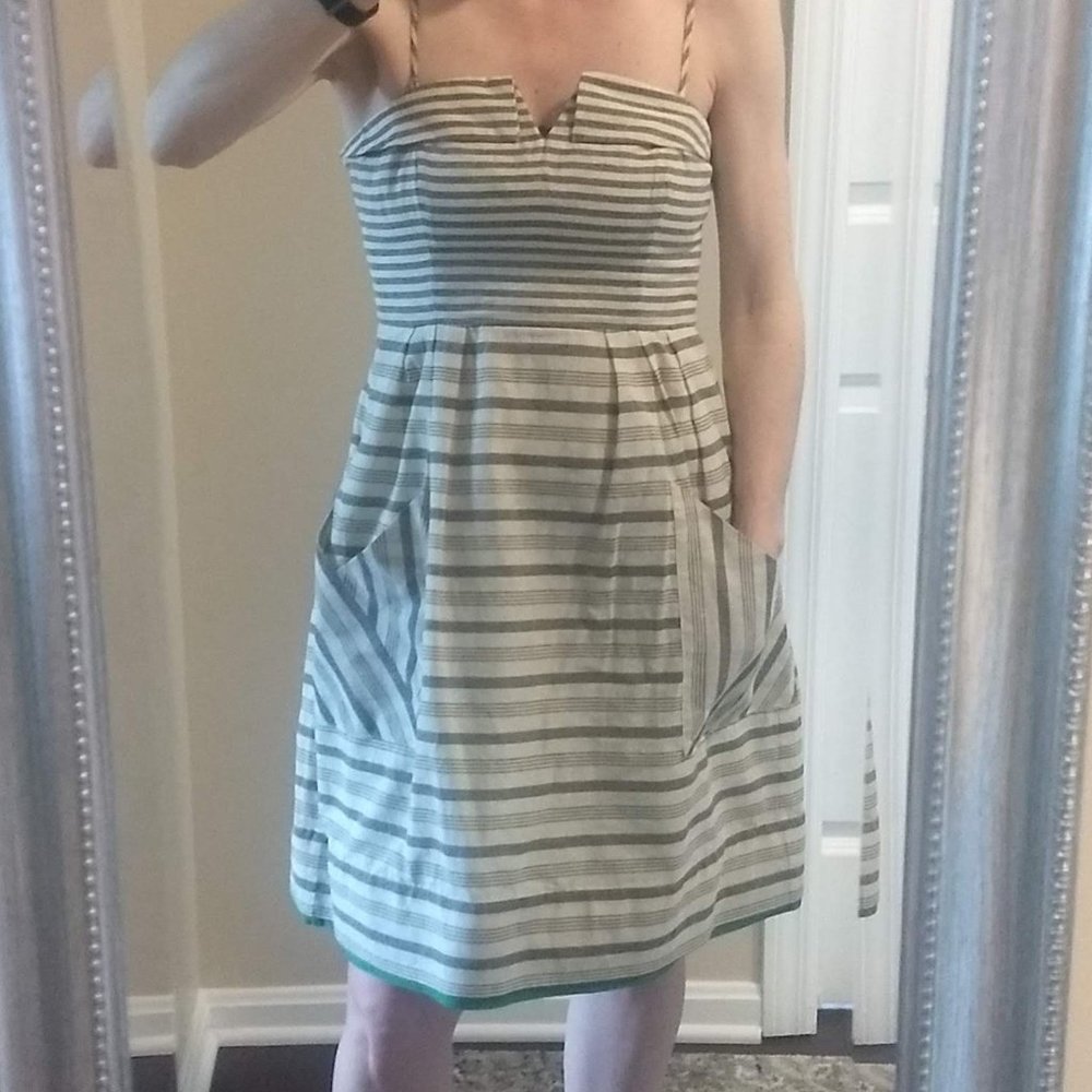 Maeve striped, fully-lined, cream, gray, green